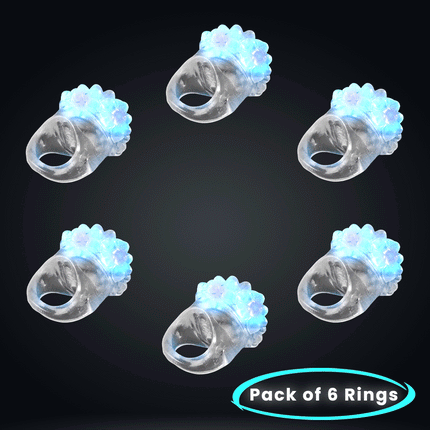 LED Light Up Jelly Bumpy Flashing Blue Rings - Pack of 6 | PartyGlowz