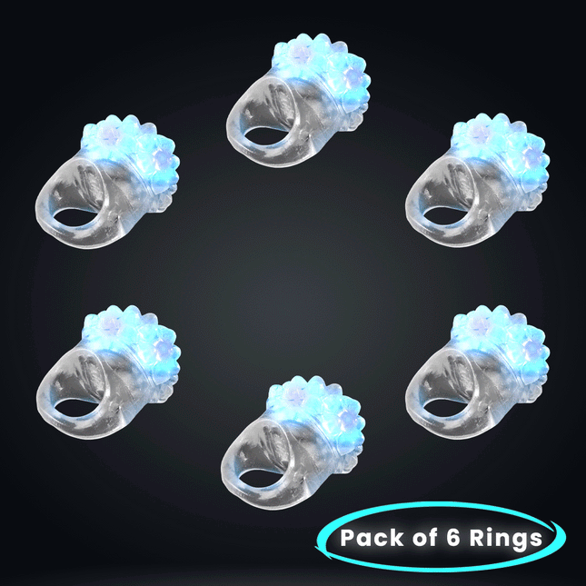 LED Light Up Jelly Bumpy Flashing Blue Rings - Pack of 6 | PartyGlowz