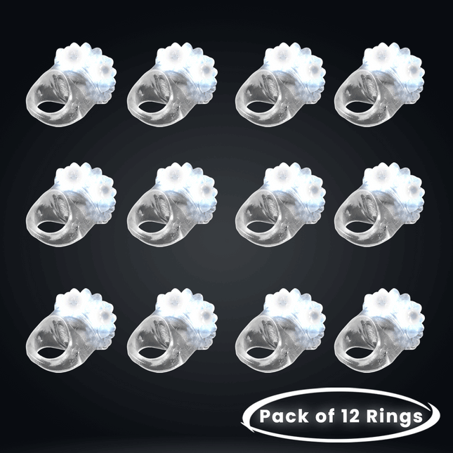 White LED Light Up Flashy Jelly Bumpy Rings - 12 | PartyGlowz