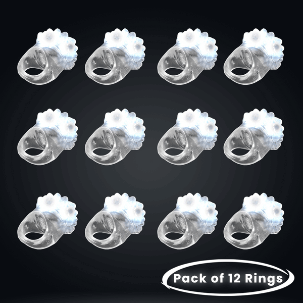 White LED Light Up Flashing Jelly Bumpy Rings - Pack of 12