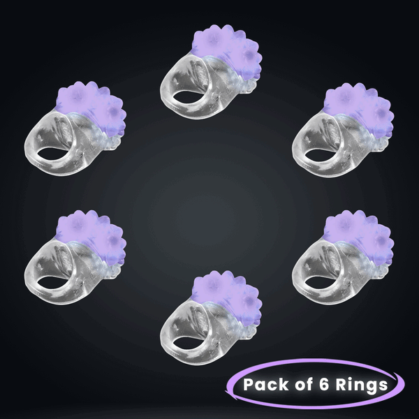 Purple LED Light Up Flashing Jelly Bumpy Rings - Pack of 6