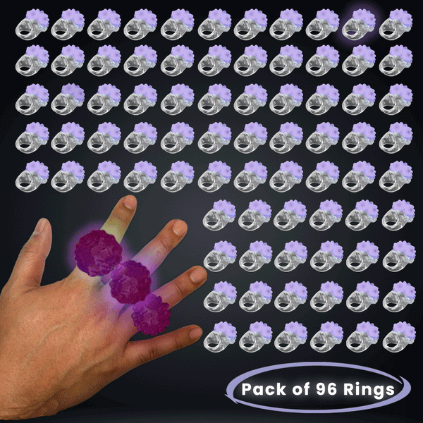 Purple LED Light Up Flashing Jelly Bumpy Rings - Pack of 96