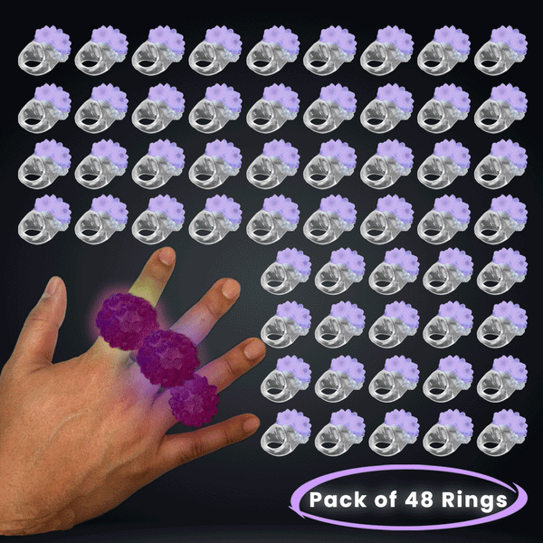 Purple LED Light Up Flashing Jelly Bumpy Rings - Pack of 48