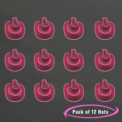 LED Flashing Neon Pink EL Wire Sequin Cowboy Party Hat - Pack of 12 Hats