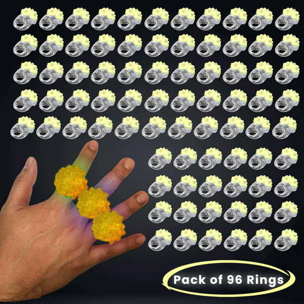 Yellow LED Light Up Flashing Jelly Bumpy Rings - Pack of 96