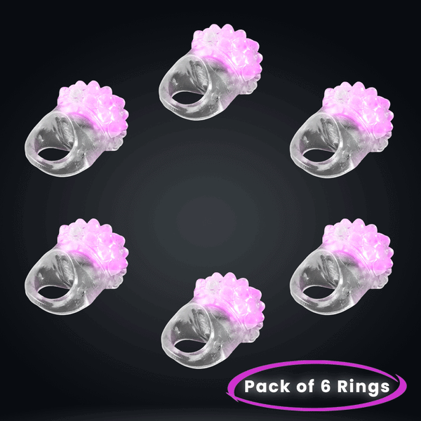 Pink LED Light Up Flashy Jelly Bumpy Rings - Pack of 6