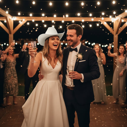 White EL wire cowboy hat for wedding 