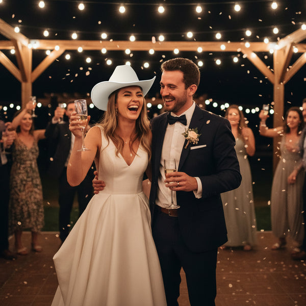 White EL wire cowboy hat for wedding 
