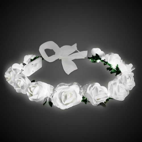 LED White Roses Halo Headband