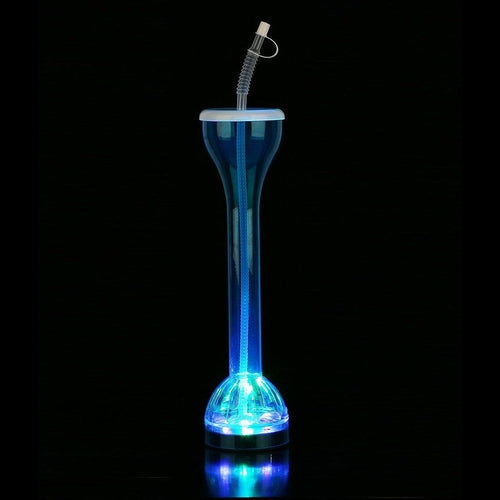 LED Light Up Flashing Blue 17 Oz Yard Glass With Straw