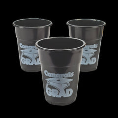 16 Oz Congrats Grad Black Disposable Plastic Cups