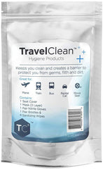 Travel Clean Hygiene Kit - Disposable Airplane Seat Covers, Gloves, 1 Mask, 4 Sanitizing Wipes, 1 Pair Shoe Covers