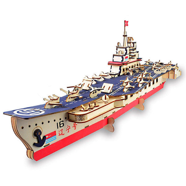 Natural Wood 3D Puzzle 32 Inches Long Aircraft Carrier Ship