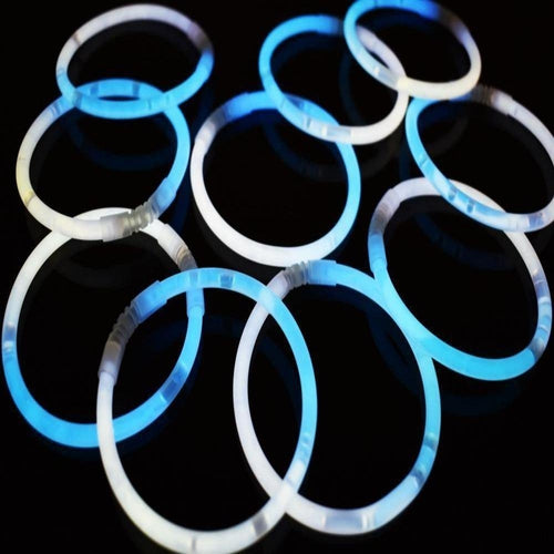 8 Inch Premium Glow Stick Bracelets - Bi Color - White/Aqua