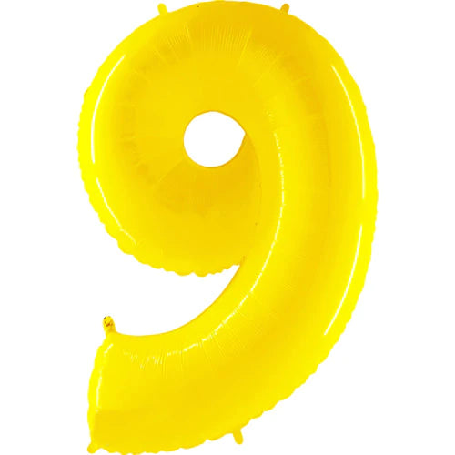 40 Number 9 - Yellow Foil Mylar Balloon