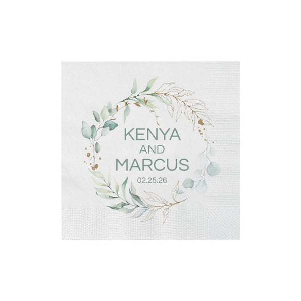 Personalized Eucalyptus Wedding Print Beverage Napkins