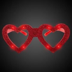 LED Light Up Valentine Red Heart Glitter Glasses