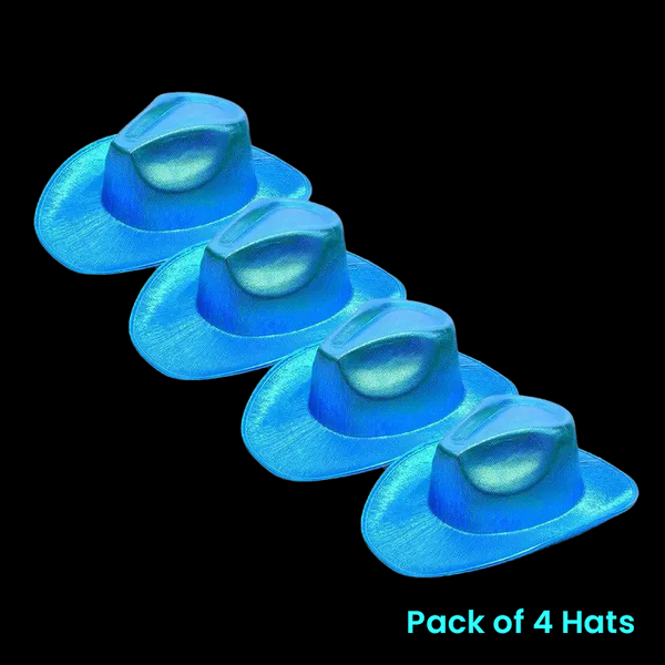 Sparkly Iridescent Glitter Space Blue Cowboy Hats - Pack of 4