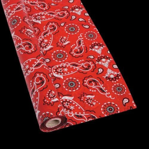 Red Bandana Plastic Tablecloth Roll - 100 Feet