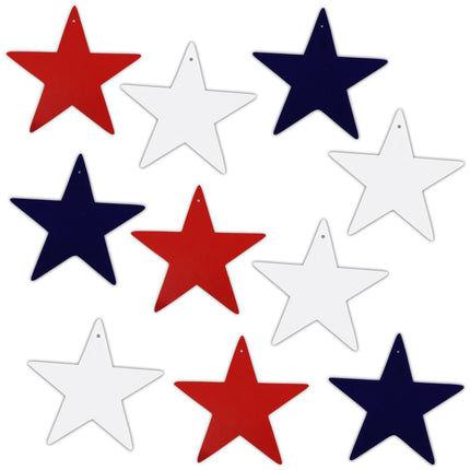 Patriotic Red, White & Blue Star Cutouts - 10 Stars | PartyGlowz
