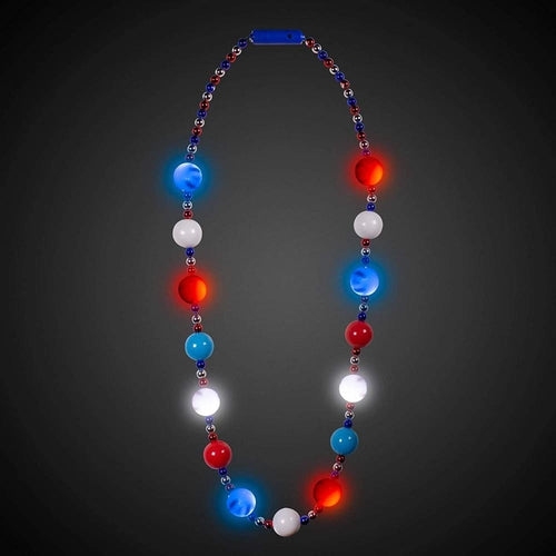 LED Light Up Bead Necklace-Patriotic Colors - Red Blue White
