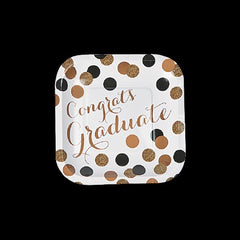 Black & Gold Graduation Paper Dessert Plates