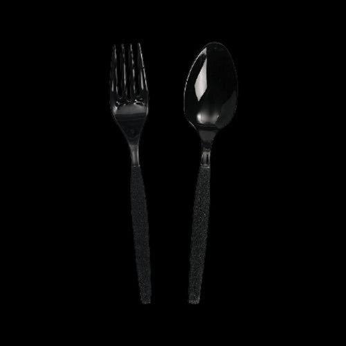 Black Plastic Fork & Spoon Cutlery Set