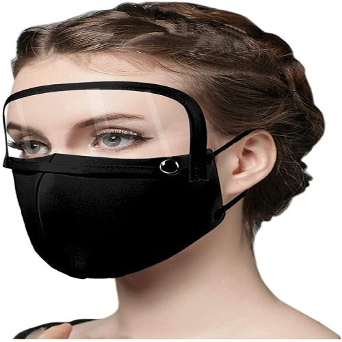 Reusable and Washable Breathable Cloth Face_Mask with Clear Eyes_Shield (Removable)-Pack of 1- Black