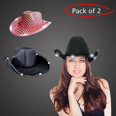 LED Light Up Flashing Sequin Black & Pink Cowboy Hat - Pack of 2 Hats