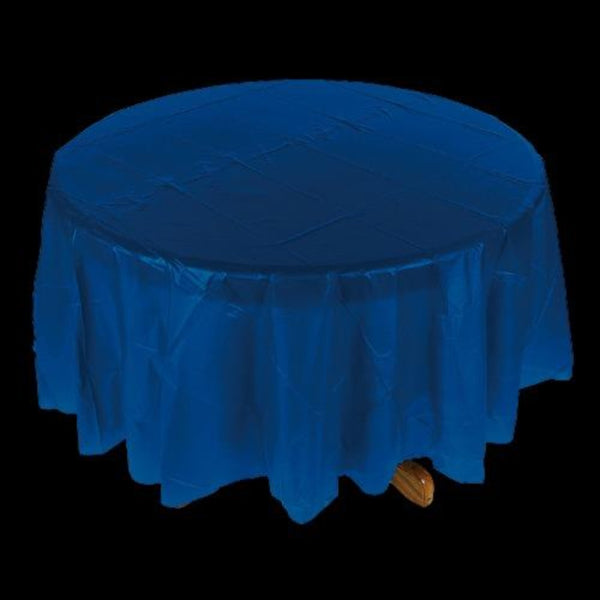 Navy Blue Round Plastic Tablecloth