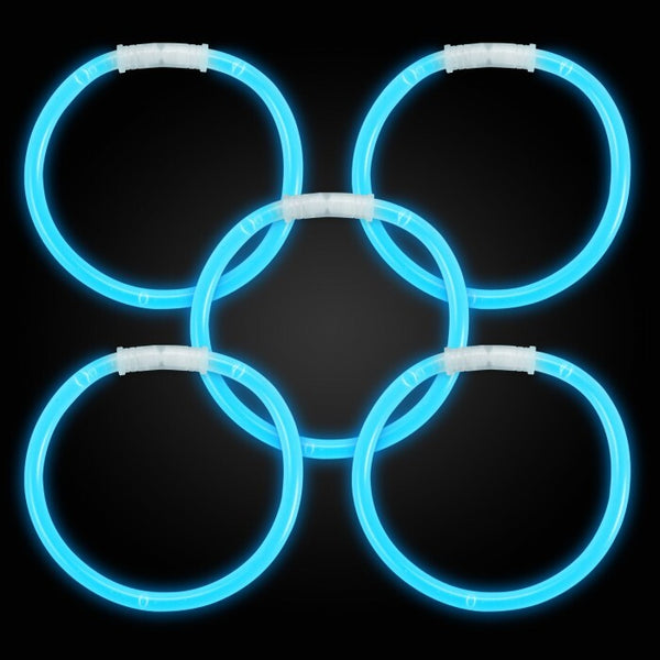 8 Inch Premium Blue Glow Stick Bracelets - 100 Per Pack