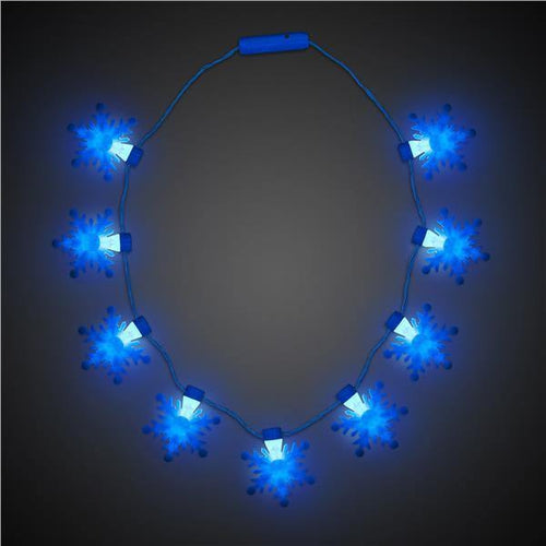 LED Flashing Blue Snowflakes Necklace