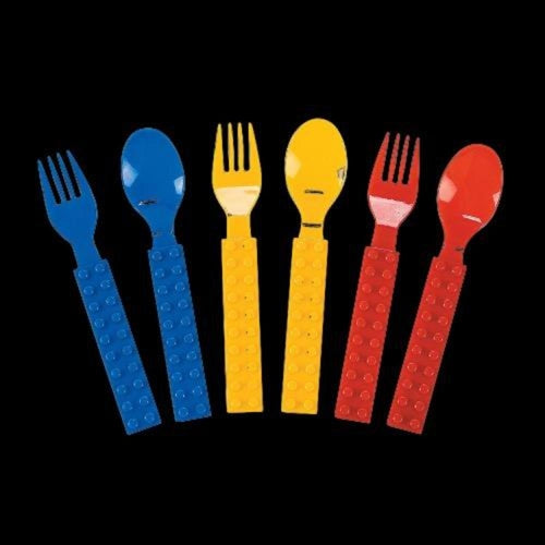 Brick Party Plastic Fork & Spoon Set - Assorted Colors