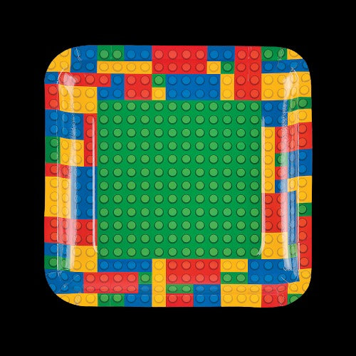 Color Brick Party Paper Dinner Plates