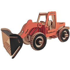 Natural Wood 3D Puzzle Bulldozer Forklift Craft Building Set