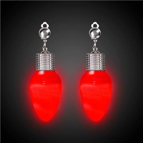 Red LED Light Up Bulb Clip-On Earrings 1 Set | PartyGlowz