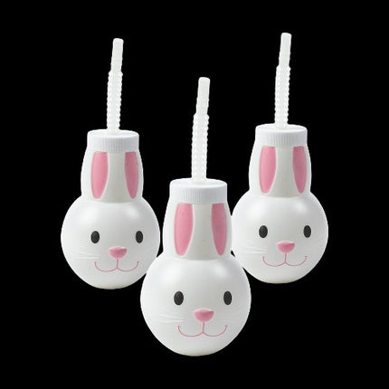 16 Oz Bunny Head Cups with Straws