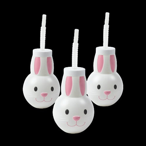 16 Oz Bunny Head Cups with Straws