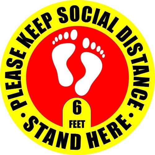 Social Distancing Floor Sign Social Distance Floor Decal, 12 Round Stickers - Pack of 5