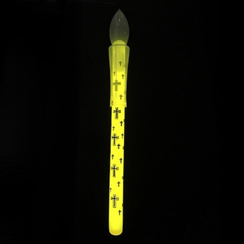 7 inch Yellow Glow Stick Candle With Cross Print