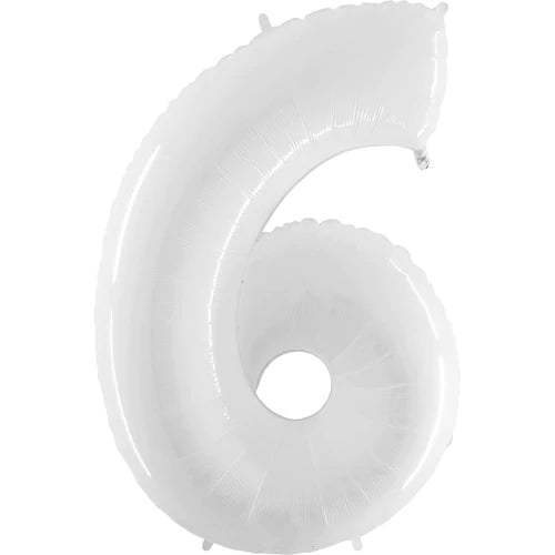 40 Number 6 - White Foil Mylar Balloon