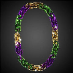 LED Light Up Flashing Mardi Gras Chain Link Necklace