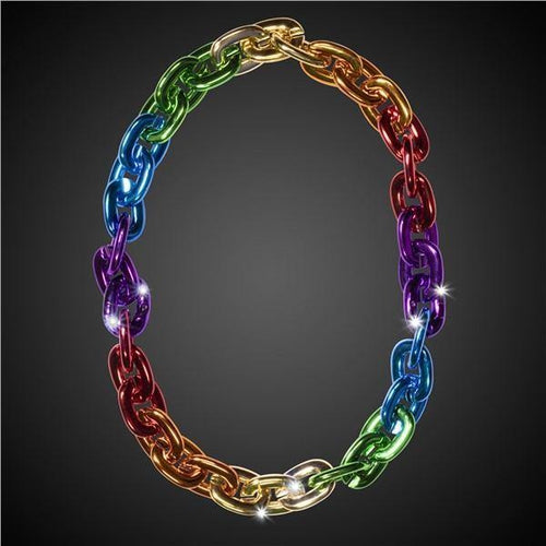 LED Light Up Flashing Rainbow Chain Link Necklace