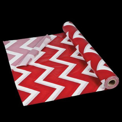 Red Chevron Plastic Tablecloth Roll - 100 Feet