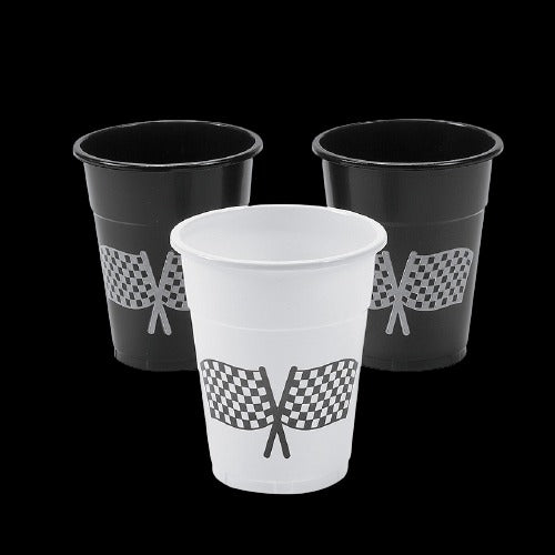 16 Oz Checkered Flag Design Plastic Cups
