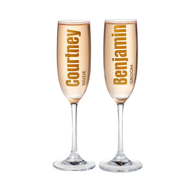Personalized Vertical Text Glass Champagne Flutes
