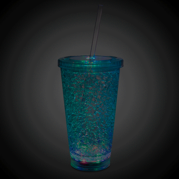 LED Light Up 16 Oz Crystal Tumbler With Lid And Straw - Multi Color
