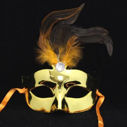 Gold Shiny Feather Mask | PartyGlowz