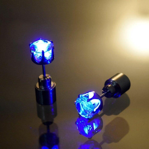 LED Light Up Blue Diamond Shape Stud Earrings