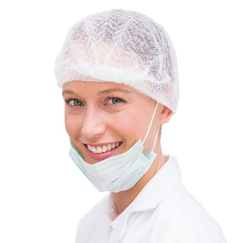 Disposable Hair Net Caps 100 pcs Non-Woven Head Cover Bouffant-White-Pack of 100
